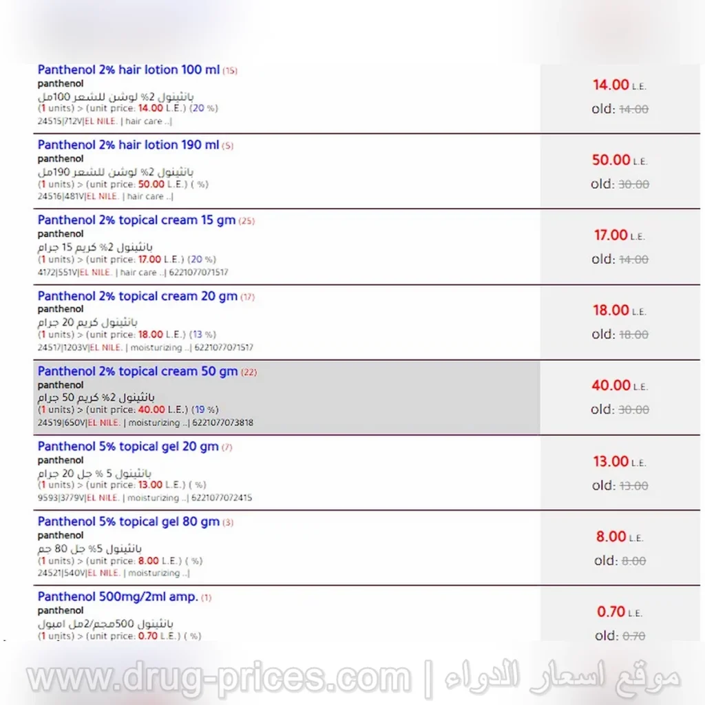 سعر كريم بانثينول (Panthenol) دواعي الاستخدام والاثار الجانبية